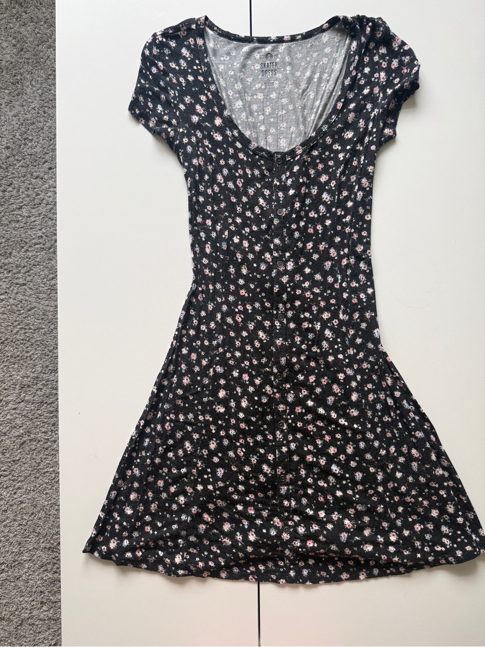 SO Black Floral Scoop Neck Mini Dress with Pink and White Flowers